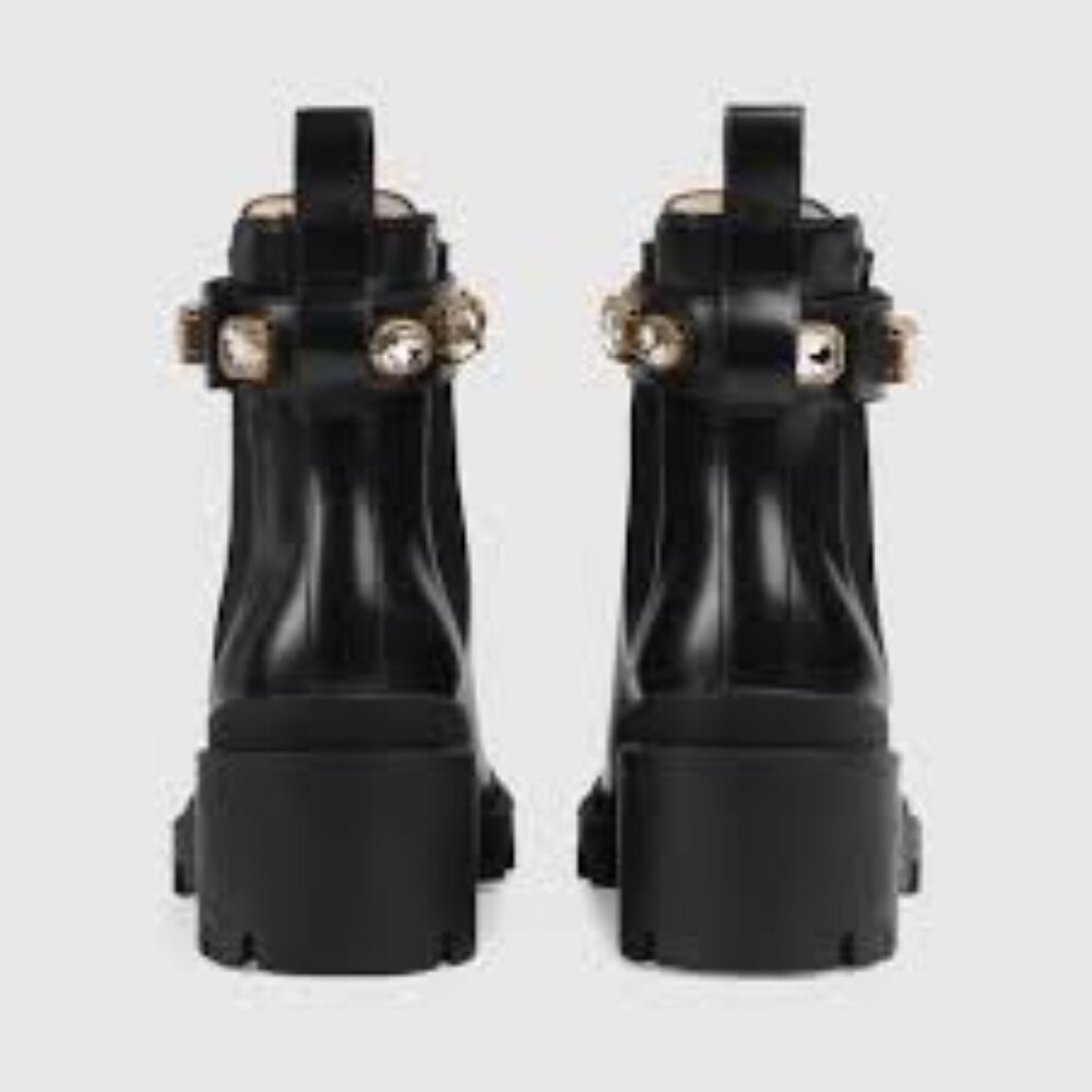 Designer Inspired Patent Leather Crystal Chelsea Boots
